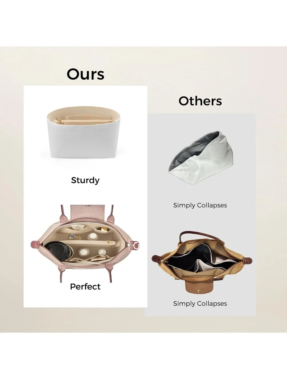 Insert For Handbags For Le Pliage, Ultra-light Waterproof DupontPaper Upgraded